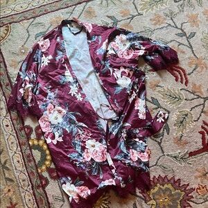 Floral Satin Kimono Robe